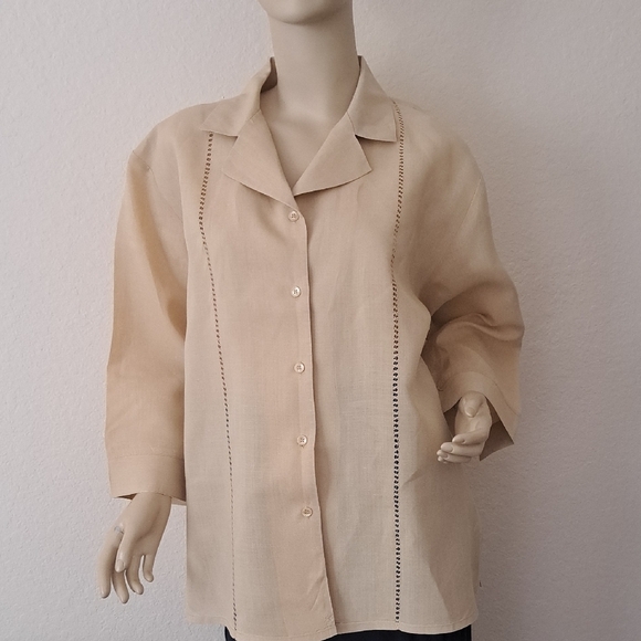 Elegant Beige Women's Blouse Linen - Picture 2 of 6